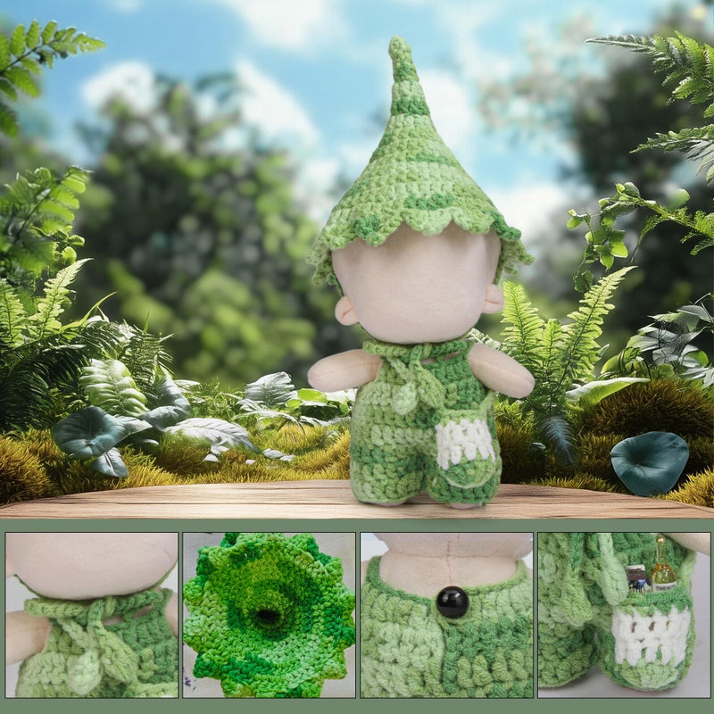 Voccim Clothes for 17cm Doll - Handmade Crochet Elf Clothing Accessories with Jumpsuit and hat and Crossbody Bag Compatible 15cm & 17cm Dolls Dress Up (Green) - Image 2